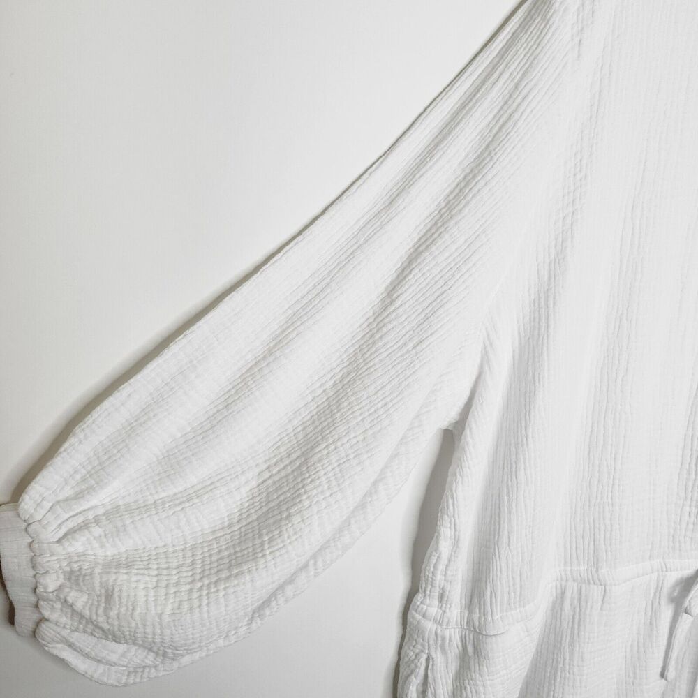 SHOWPO White Gauzy Cotton Playsuit Size 14 Pockets Drawstring Lined Puff Sleeve - Picture 7 of 11